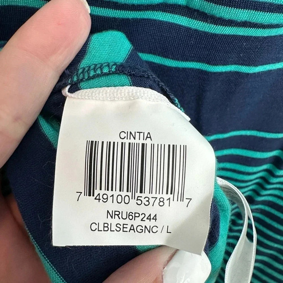 BCBGMAXAZRIA Cintia Teal Sea Blue Green Stripe Shift Dress Open Back Size Large - Picture 10 of 12